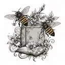floral, vine wrapping. small bees and a book element  tattoo design idea