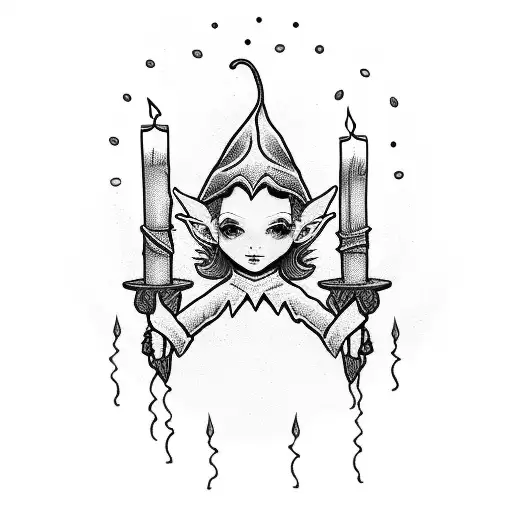 elf with candle tattoo design idea