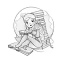 elf sitting on books tattoo design idea
