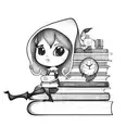 elf sitting on books tattoo design idea