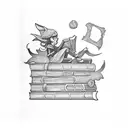 elf sitting on books tattoo design idea