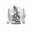 elf sitting on books tattoo design idea