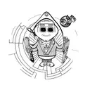 Marvin, character of The Hitchhiker's Guide to the galaxy, in a plongé perspective. tattoo design idea