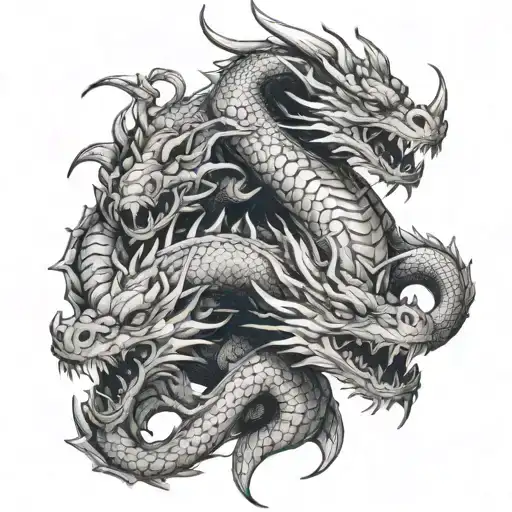 3 headed dragon biting off heads tattoo design idea