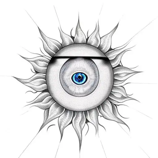 evil eye with sun tattoo design idea