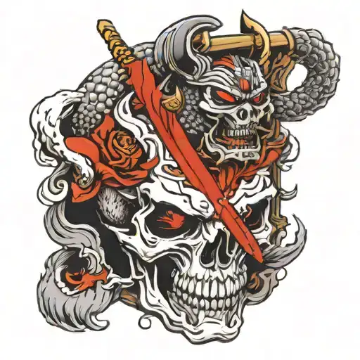 Skull samurai wolf tample tattoo design idea