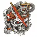Skull samurai wolf tample tattoo design idea