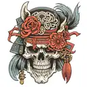 Skull samurai wolf tample tattoo design idea