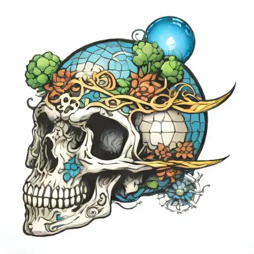 spaceship earth epcot morphing into skull tattoo design idea