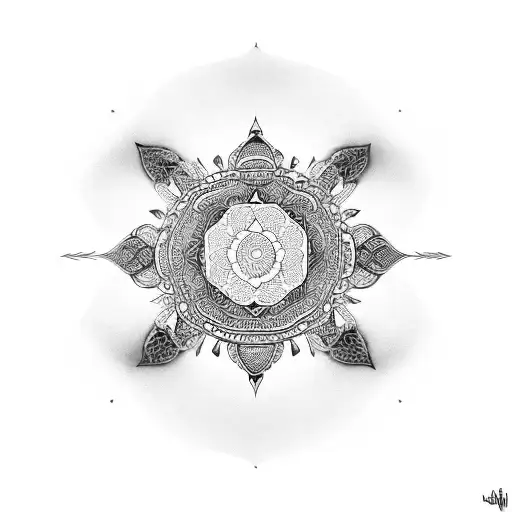 Mandala-inspired heart with a protective shield tattoo design idea