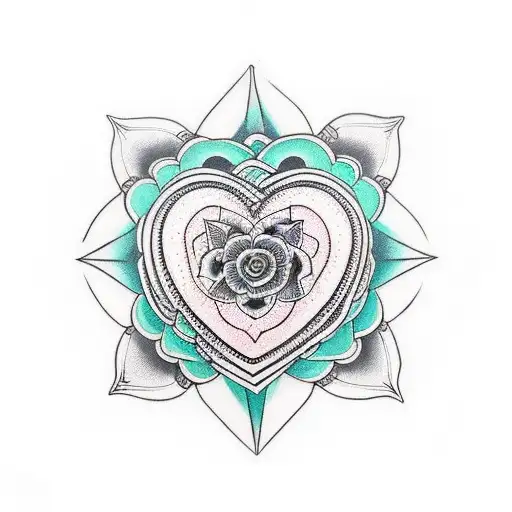 Mandala-inspired heart with a protective shield tattoo design idea