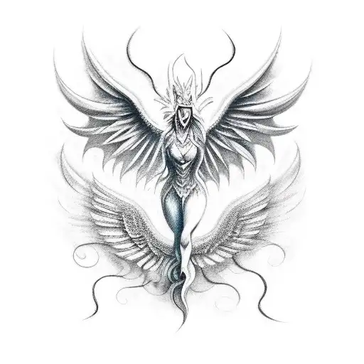 A mythical creature from mythology, such as a phoenix or a dragon, representing resilience and transformation tattoo design idea