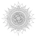 An abstract geometric design combining the sun, mandala, and protection symbols tattoo design idea