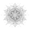 An abstract geometric design combining the sun, mandala, and protection symbols tattoo design idea