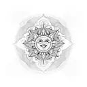 A protective sun symbol surrounded by a geometric mandala tattoo design idea