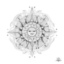 A protective sun symbol surrounded by a geometric mandala tattoo design idea