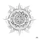 A protective sun symbol surrounded by a geometric mandala tattoo design idea