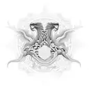 Create an intricate, almost kaleidoscopic effect of a Greek mythological creature, such as the Hydra or Chimera, with smaller details and symbols representing different aspects of its story, using blackwork style. tattoo design idea