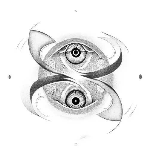 eye surrounded by two yin yang fishes tattoo design idea