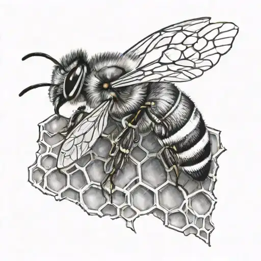 honeybee side profile with honeycomb back  tattoo design idea