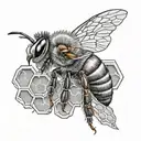 honeybee side profile with honeycomb back  tattoo design idea