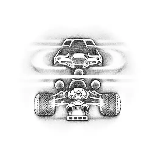 Incorporate a detailed remote control car racing track with obstacles and jumps into the design tattoo design idea