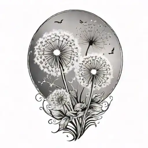 mother of two kids dandelion transforming tattoo design idea