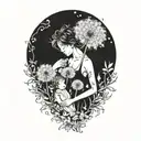 dandelion transforming into a mother with two babies in her arms tattoo design idea
