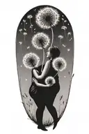 Dandelion seeds transforming into two babies being carried by a mother tattoo design idea