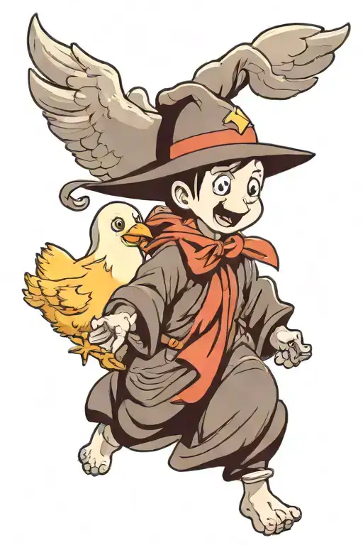 Casper   ghost chasing a baby chicken tattoo design idea