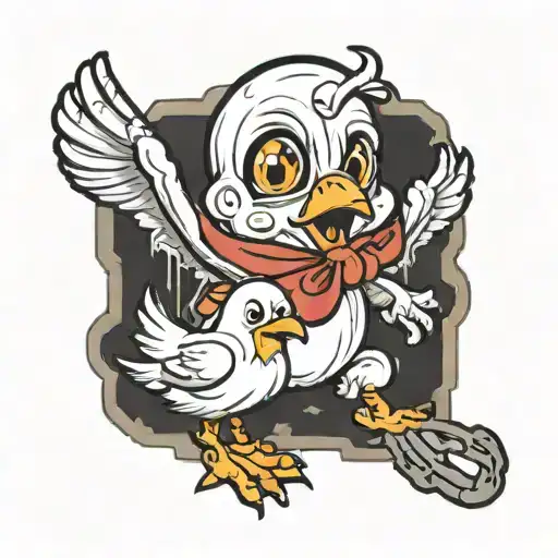 cartoon ghost chasin a baby chicken tattoo design idea