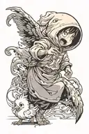 ghost chasing a baby chicken tattoo design idea