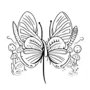 long and slimest leaf  behinde knife and a butterfly on the stiletto knife and little mushrooms tattoo design idea