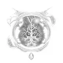 Yggdrasil, tree of life, elements of fire, mass effect, sterne, sci-fi,dragon,magic ,stardust,sailing tattoo design idea
