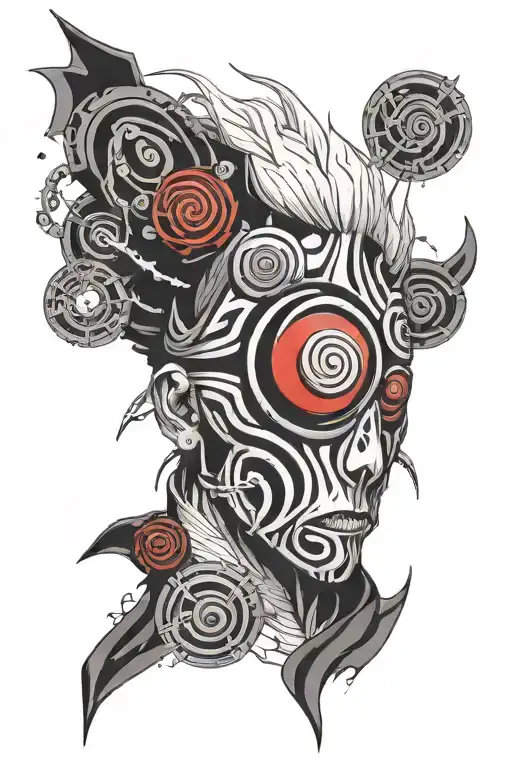 Obito Uchiha war mask whit sharingan and rinnegan under tattoo design idea