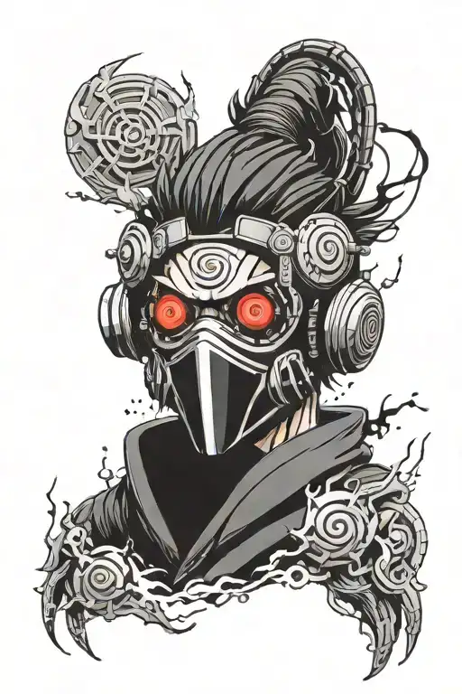 Obito Uchiha war mask whit sharingan and rinnegan tattoo design idea