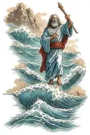 Moses parting the Red Sea with Jesus in the background tattoo design idea