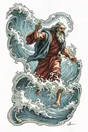 Moses parting the Red Sea with Jesus in the background tattoo design idea