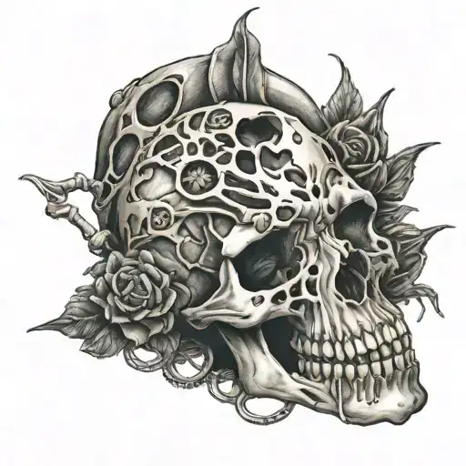 bone and shock absorber tattoo design idea