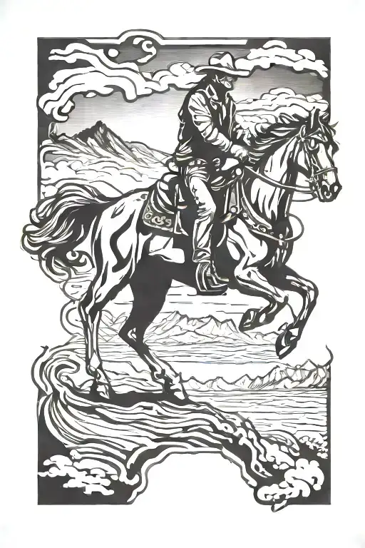 cowboy riding a horse tattoo design idea