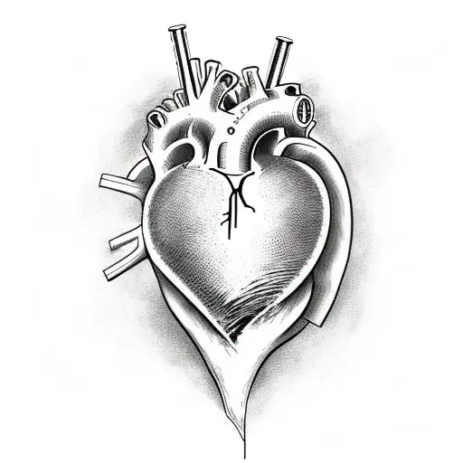 heart which is diagonaly cut where left half sketch style and right half steampunk tattoo design idea