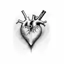 heart which is diagonaly cut where left half sketch style and right half steampunk tattoo design idea