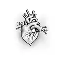 heart which is diagonaly cut where left half sketch style and right half steampunk tattoo design idea