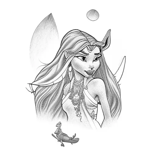 Disney Pocahontas outline tattoo design idea
