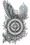 entral Element: Vegvisir Compass Surrounding Runes symmetrical elements resembling wings or stylized bird crescent moon  tattoo design idea