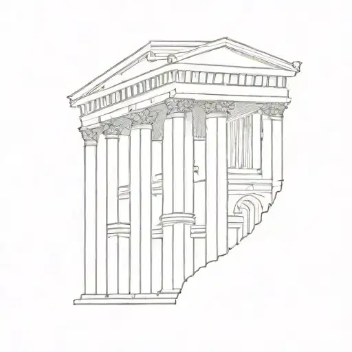 Roman temple with fine features tattoo design idea