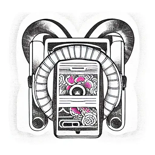 audio cassette and headphones tattoo design idea