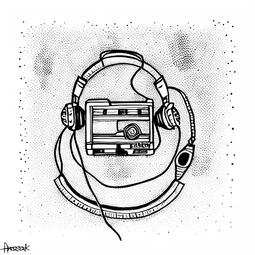 Cassette from an audio cassette with headphones tattoo design idea