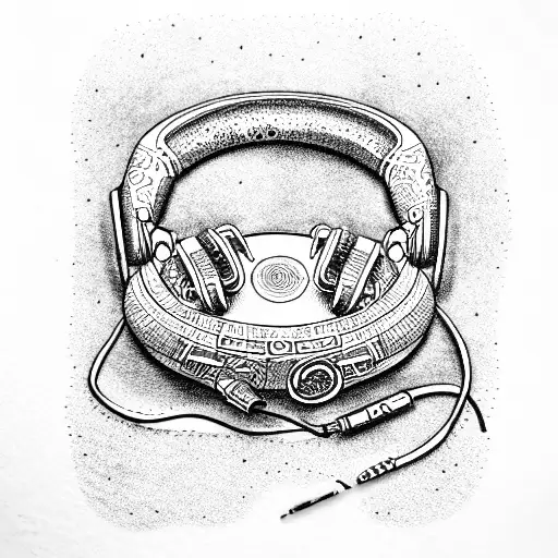 Cassette from an audio cassette and headphones tattoo design idea