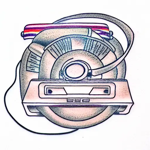audio cassette and headphones tattoo design idea